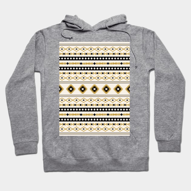 Aztec Gold Black Cream Mixed Motifs Pattern Hoodie by NataliePaskell